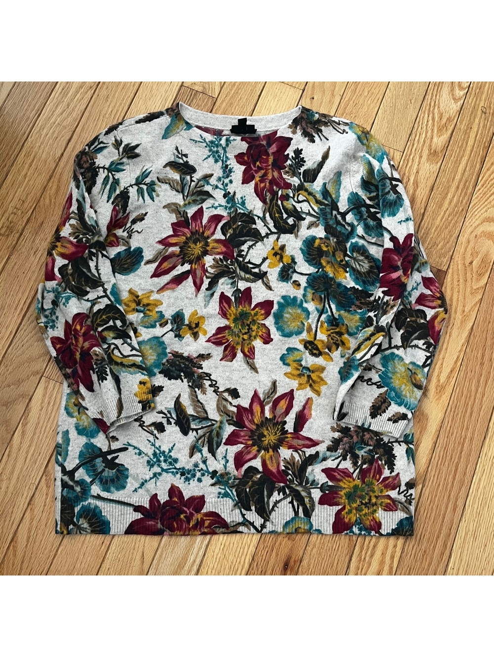 Talbots Petite Large Pure Cashmere Floral Sweater